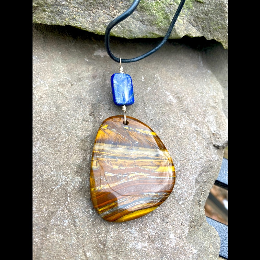 Large tigers eye pendant/ lapis lazuli